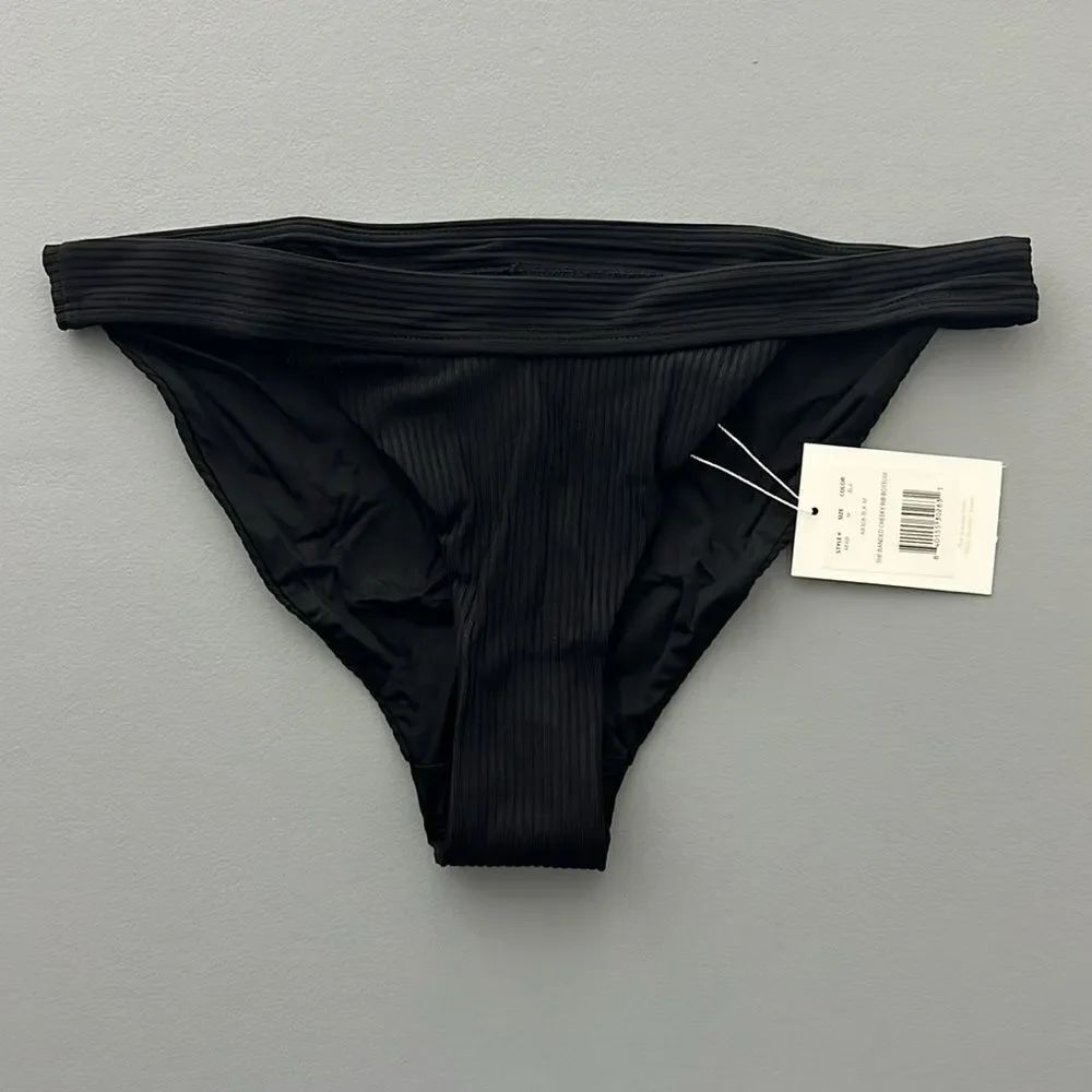 NWT Andie Swim THE BANDED CHEEKY RIB BOTTOM in Ribbed Black Size M